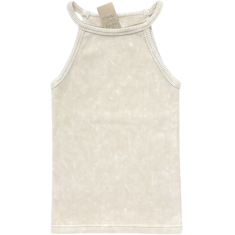 Vintage-Wash Ribbed Tank - Sand Beige