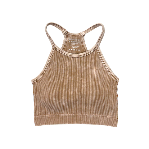 Vintage Wash Ribbed Padded Bralette - Camel