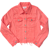 Frayed-Hem Denim Jacket - Neon Coral