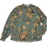 Deep Sage Floral Smocked-Neck Blouse
