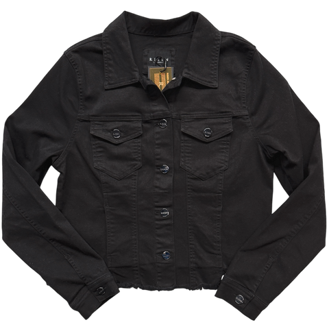 Frayed-Hem Denim Jacket - Black