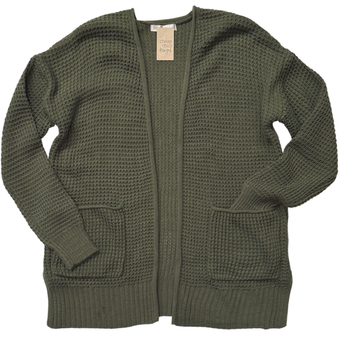 Waffle Cardigan - Dark Olive