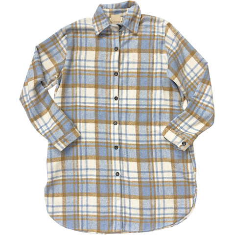 Long Flannel Shacket - Blue