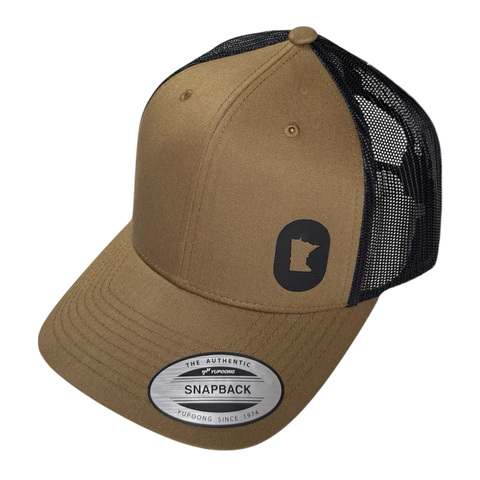 MN Oval Silicone Patch Trucker Hat - Woodland Brown