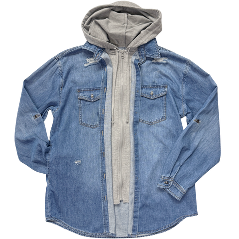 Denim Shirt with Zip-Up Hoodie