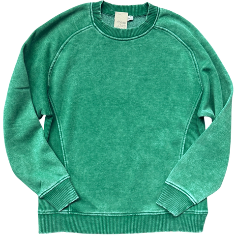 Acid Wash Pullover - Kelly Green