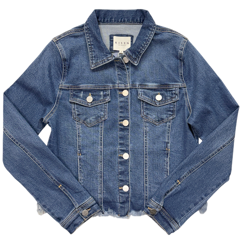 Frayed-Hem Denim Jacket - Medium Wash