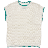 Open-Knit Sweater - Ivory/Teal