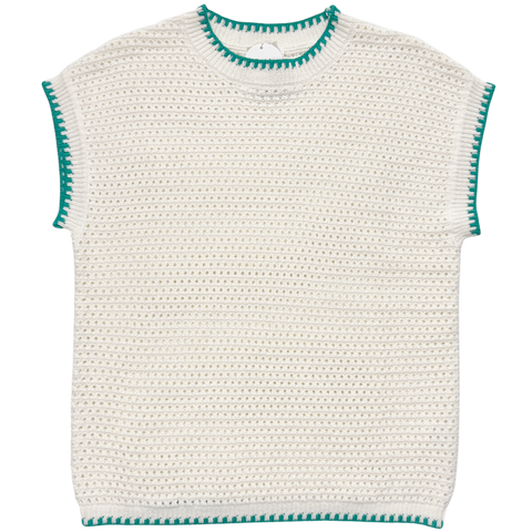Open-Knit Sweater - Ivory/Teal
