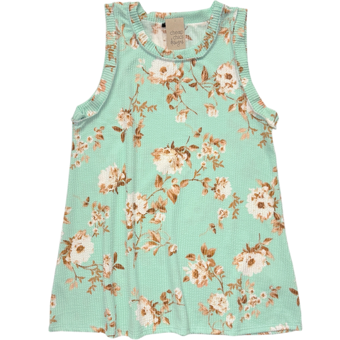 Ribbed Floral Tank - Mint
