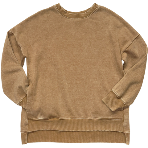 Acid Wash Hi-low Hem Pullover - Camel