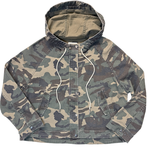 Boxy Camo Raglan Sleeve Denim Jacket