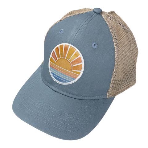 Watercolor Sun Patch Ponytail Baseball Hat - Dusty Blue