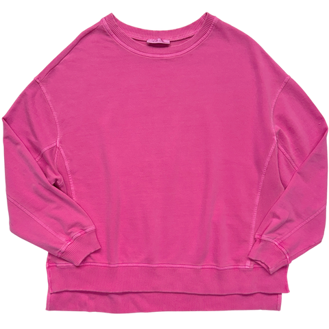 Ribbed-Side Hi-Low Pullover - Hot Pink