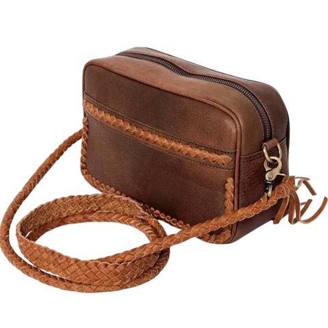 Genuine Leather Braided Crossbody