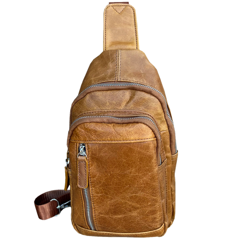 Geniune Leather Sling Bag - Light Brown