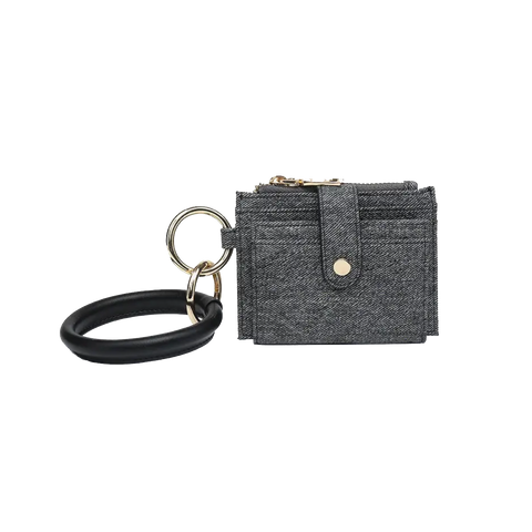 Mini Wallet Wristlet - Black Denim