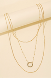 Gold Ring Pendant Layered Chain Necklace