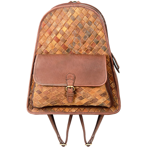 Genuine Leather Woven Backpack