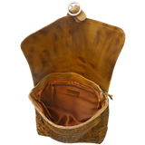 Genuine Leather Woven Backpack with Ring Flap Closure