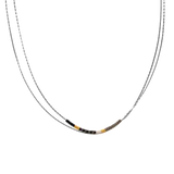 Silver Two-Row Chain with Black Bead Necklace