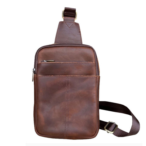 Geniune Leather Crossbody Travel Bag - Dark Brown