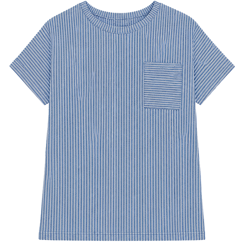 Ribbed Pocket Boxy Top - Dusty Blue
