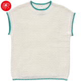 Open-Knit Sweater - Ivory/Teal