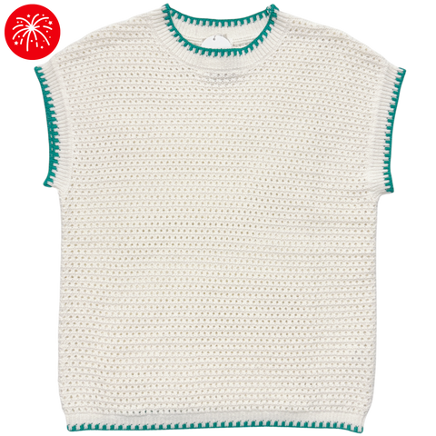 Open-Knit Sweater - Ivory/Teal