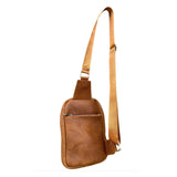 Geniune Leather Crossbody Travel Bag - Light Brown