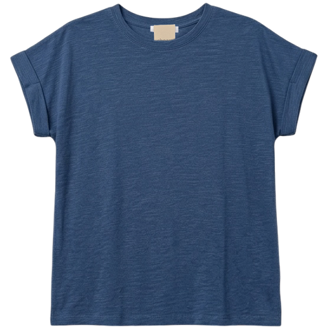 Slub Cuffed Sleeve Tee - Light Navy