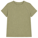 Washed Ribbed Cuffed Top - Light Olive
