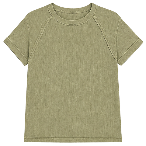 Washed Ribbed Cuffed Top - Light Olive