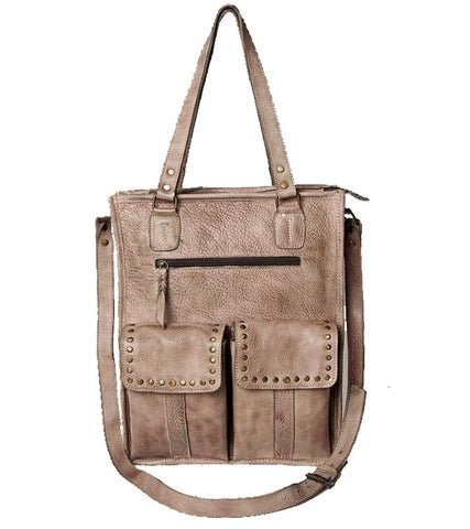 Genuine Leather Tote with Antique Finish Rivets