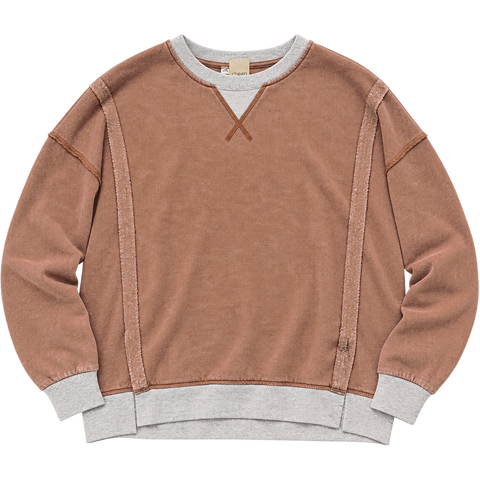 Vintage Contrast Trim Pullover - Rust