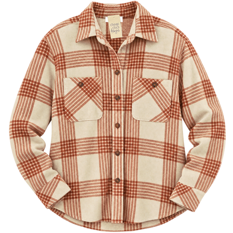 Soft Flannel Shacket - Rust & Cream