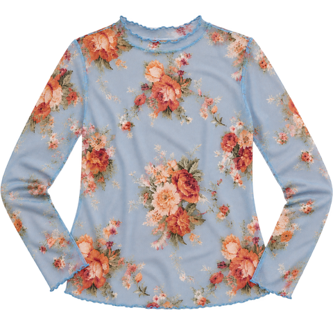 Floral Sheer Top with Merrow Hem
