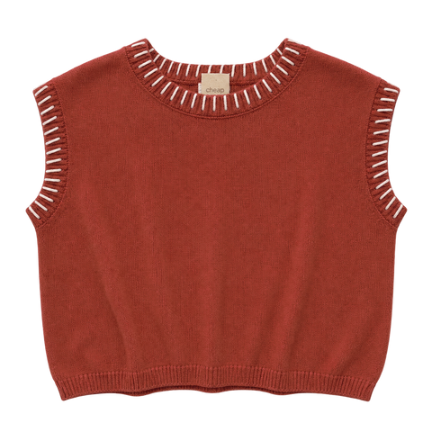 Stitch Detailed Oversized Sweater Vest - Rust