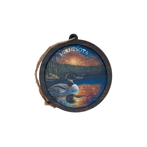Wood Ornament - MN Loon Round