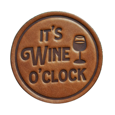 Leather Coaster - It's Wine O'Clock