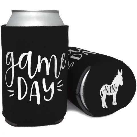 Cheap Chics Designs black Game Day (Kick Ass) Koozie, drink koozie, drink cooler, black maroon can coolie, sports can koozie, funny can koozie