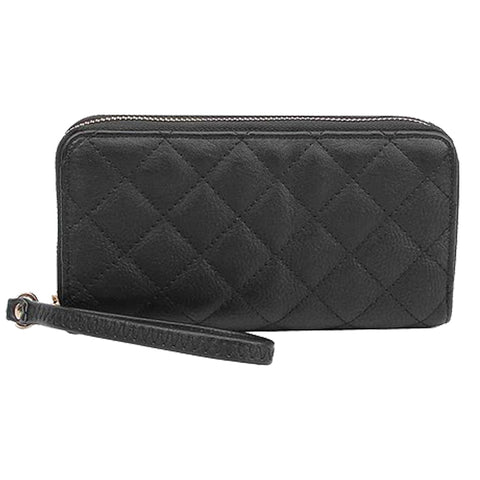 Quilted Double-Zipper Wallet - Black