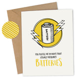 Cheap Chics Designs, Piss & Vinegar, Batteries greeting card with kraft envelope and envelope seal, adult humor, naughty greeting card, dirty greeting card, funny greeting card