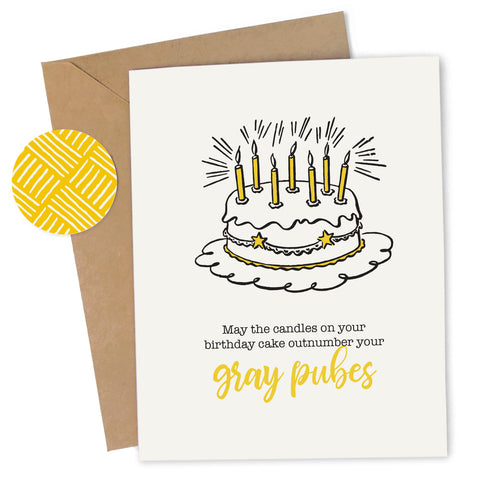Cheap Chics Designs, Piss & Vinegar, Gray Pubes greeting card with kraft envelope and envelope seal, adult humor, naughty greeting card, dirty greeting card, funny greeting card, funny birthday card 